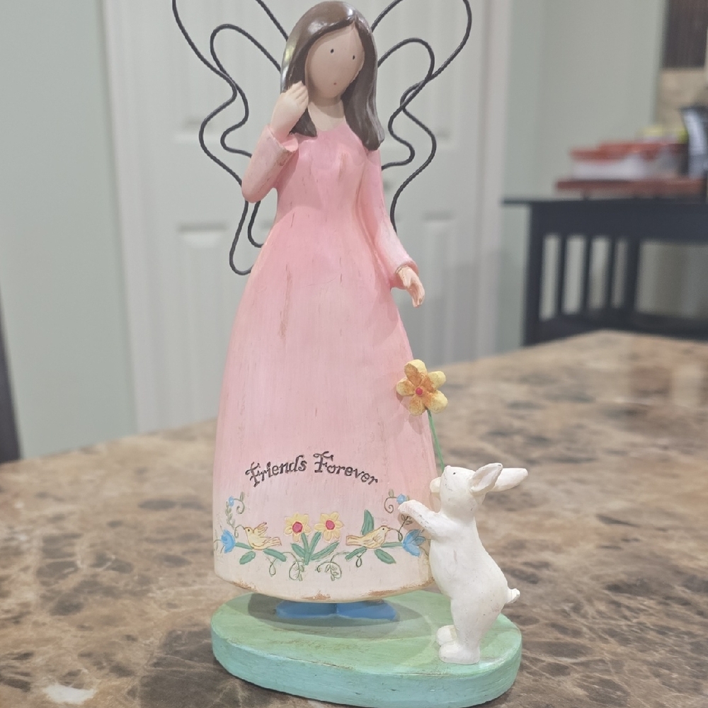 Country Gatherings Pink Angel with Bunny Statue - Friends Forever By Russ Berrie